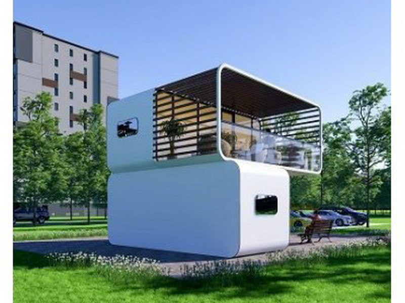 Space-saving container housing for family living in San Marino
