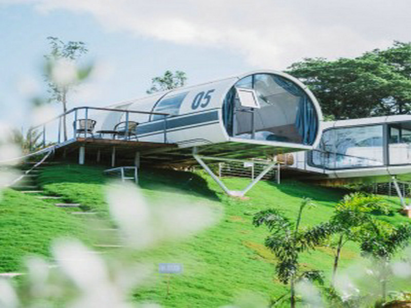 Green Solar-Powered Capsules categories in Miami art deco style